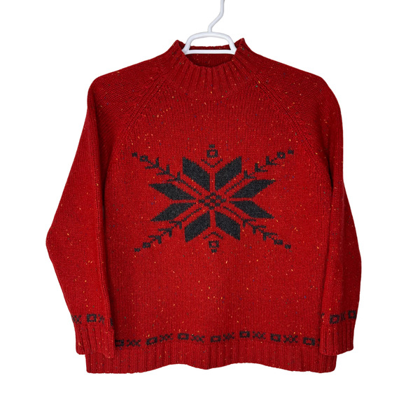 VTG Eddie Bauer Sweater Women Medium Red Wool Snowflake Nordic Pullover Ski 90s - Picture 1 of 6